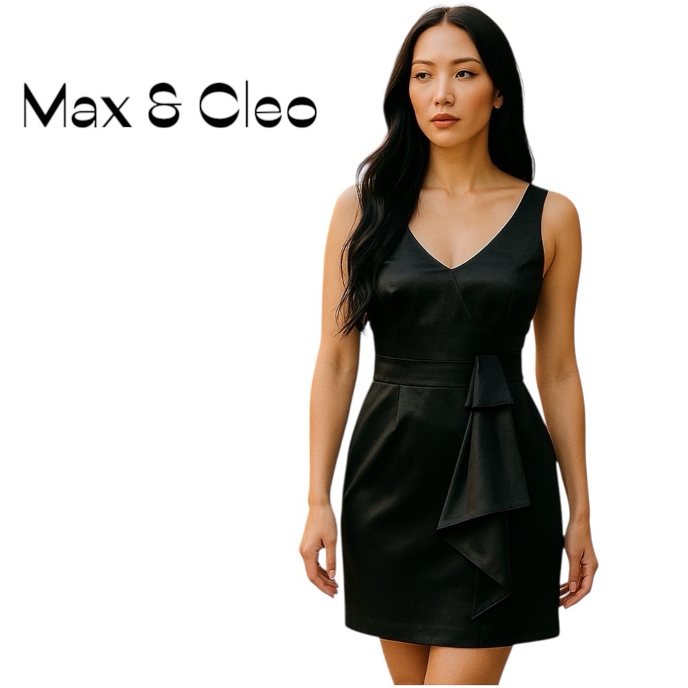 Max & Cleo Metallic Black Satin Sleeveless Dress NWOT Size 2